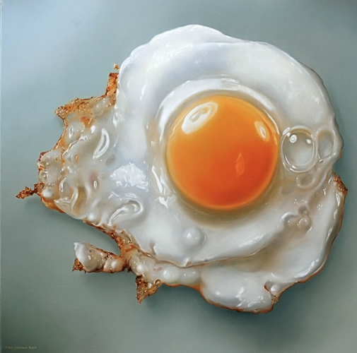 super realist painting of a fried egg